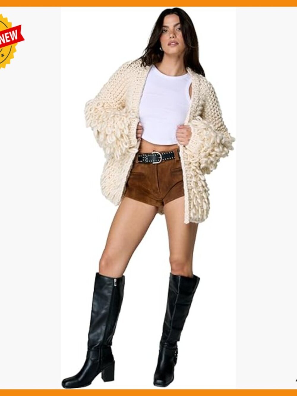 Oversized Chunky Knit Cardigan with Loopy Texture, Open Front Layering